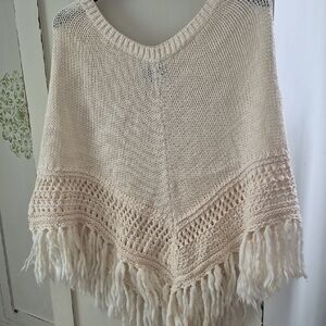 American Eagle Outfitters Cream Fringe Poncho